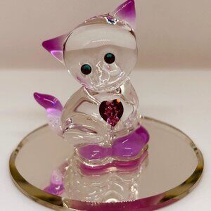 Crystal Kitty Pink Cat Glass Figurine Heart Decor